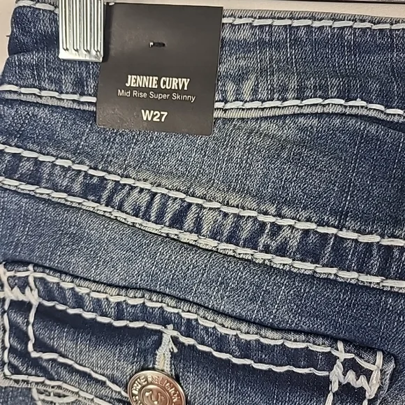 NWT True Religion Jennie Curvy Mid Rise Super Skinny Jeans - Size 27, Inseam 28" - Picture 6 of 6